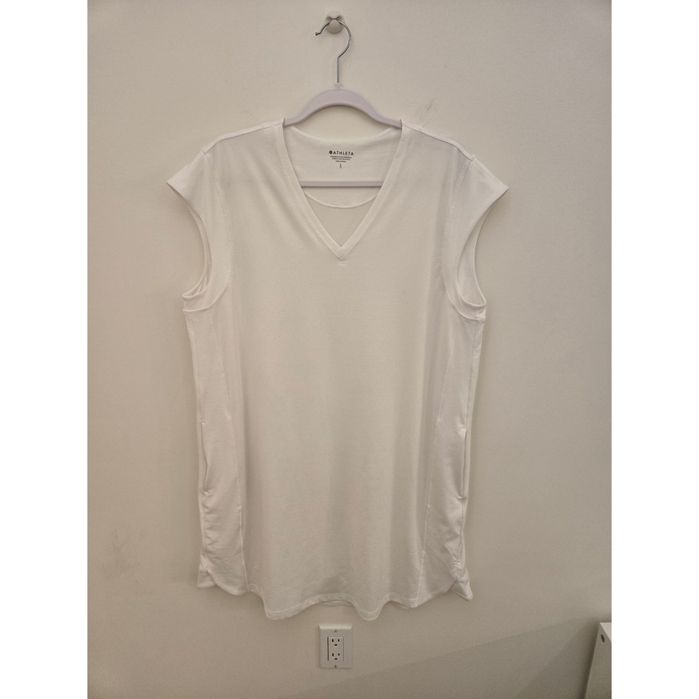 Athleta White V-Neck Performance Tunic Dress Pockets Size Large